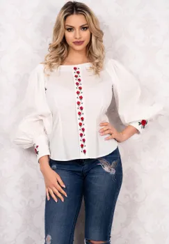 Bluza Effect alba cu broderie florala imagine