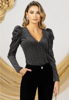 Bluza eleganta din catifea cu insertii argintii imagine