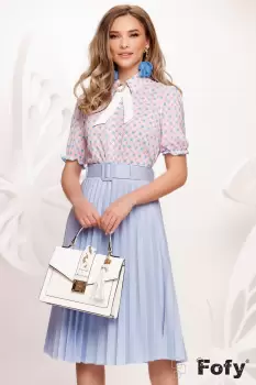 Bluza Fofy eleganta din voal cu imprimeu si accesoriu cu perle imagine
