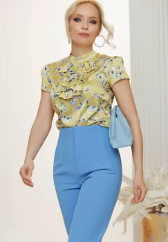 Bluza galbena satinata Fofy cu jabou si flori de cires imagine