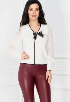 Bluza ivoire de primavara cu maneci din voal si fundita neagra imagine