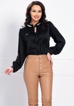 Bluza neagra eleganta cu guler decorat cu perle imagine