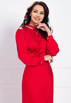 Bluza rosie eleganta cu guler decorat cu perle imagine