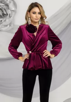 Bluza tip jacheta magenta Pretty Girl din catifea cu peplum imagine