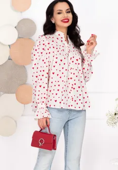 Camasa alba din bumbac cu inimioare imprimate imagine