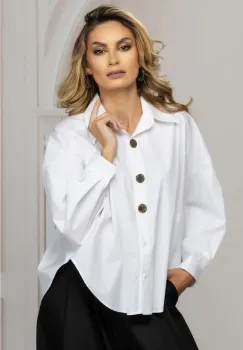Camasa dama office alba oversize cu nasturi aurii imagine
