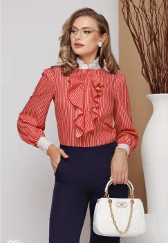 Camasa dama office rosie cu dungi albe si jabou imagine