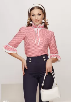 Camasa din bumbac office cu dungi rosii imagine