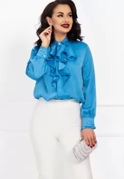 Camasa eleganta bleu texturata cu jabou amplu imagine