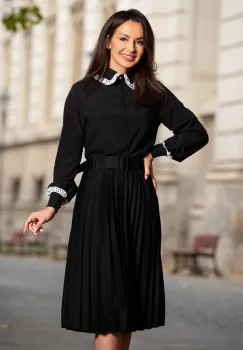 Camasa InPuff din voal neagra cu volanase cu buline la guler si mansete imagine