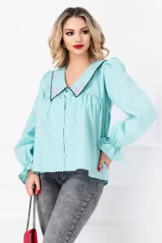 Camasa mint cu guler maxi brodat si maneci bufante imagine