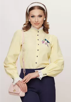 Camasa office eleganta cu broderie aplicata si dungi imagine