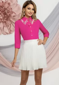 Camasa office fucsia cu guler accesorizat cu franjuri din perle imagine