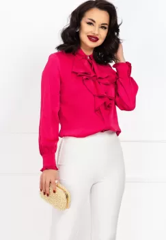 Camasa texturata cu jabou amplu eleganta ciclame imagine