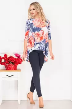 Compleu casual Linda cu imprimeu flori maxi si bluza asimetrica By InPuff imagine