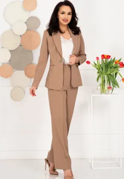 Costum dama bej office cu sacou si pantalon drept imagine