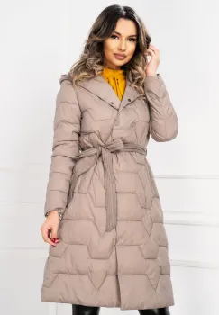 Geaca dama lunga oversize fango matlasata cu capse si cordon in talie imagine