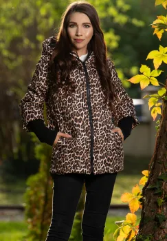 Geaca dama matlasata Anca cu imprimeu leopard si mansete din tricot imagine