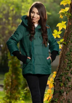 Geaca dama verde matlasata Anca cu mansete din tricot si gluga imagine