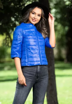 Geaca de toamna matlasata albastra cu maneca trei sferturi imagine