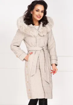 Geaca matlasata bej Kimber cu detalii din stofa si blanita imagine