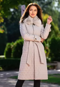 Geaca matlasata Gloria bej cu blanita la guler si detalii din stofa imagine