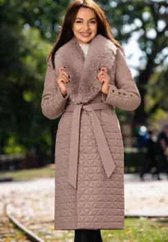 Geaca matlasata Kimber fango cu detalii din stofa si blanita imagine