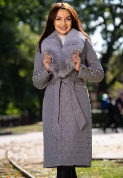 Geaca matlasata Kimber grej cu detalii din stofa si blanita imagine