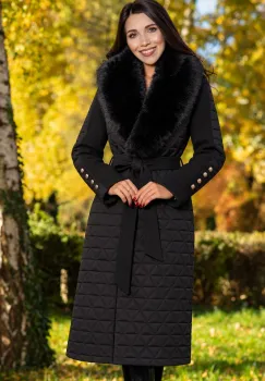 Geaca matlasata Kimber neagra cu detalii din stofa si blanita imagine