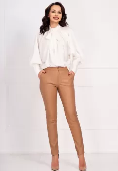 Pantaloni conici maron vatuiti din piele ecologica imagine