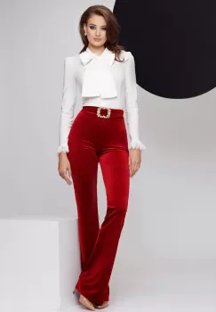 Pantaloni dama eleganti Fofy bordo din catifea cu catarama cu cristale imagine