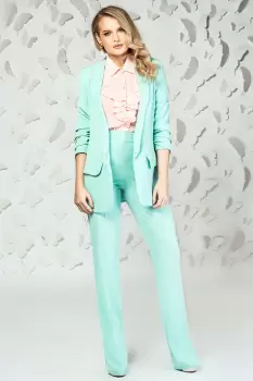 Pantaloni drepti Pretty Girl mint cu talie inalta imagine