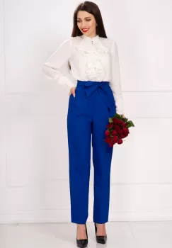 Pantaloni InPuff albastru royal lejeri cu cordon in talie imagine