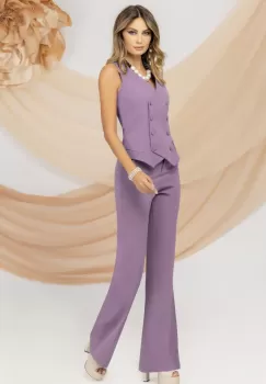 Pantaloni office evazati mov Pretty Girl cu talie inalta imagine