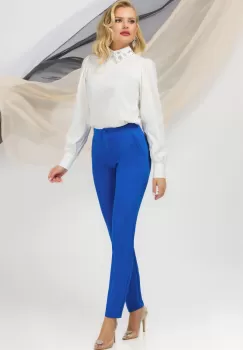 Pantaloni office Pretty Girl albastri cu taietura decorativa la buzunar imagine