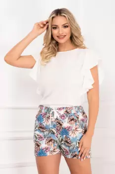 Pantaloni scurti bleu de vara cu imprimeu tropical imagine