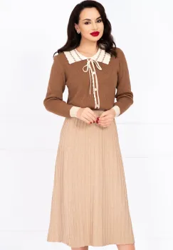 Pulover dama maro din tricot Talia cu guler ondulat si nasturi decorativi imagine