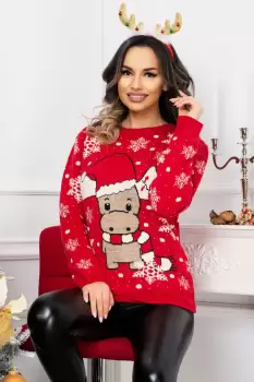 Pulover de Craciun rosu din tricot cu imprimeu Baby Ren imagine