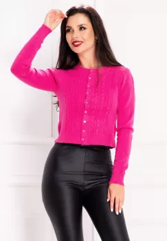 Pulover magenta de primavara din tricot cu riziuri si nasturi imagine