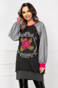 Pulover Venezia cu broderie traditionala si plasa argintie pe maneci imagine