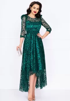 Rochie asimetrica de ocazie verde Francesca cu model din catifea imagine