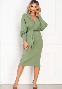 Rochie casual mint din tricot petrecuta in partea de sus imagine