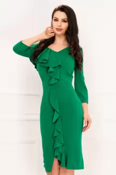 Rochie Clarisa de zi eleganta verde cu volanas imagine