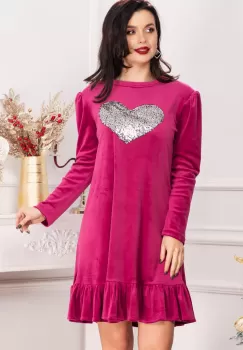 Rochie dama Alma mov din catifea cu inima din paiete imagine