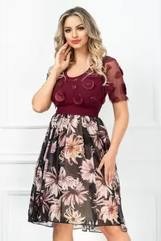Rochie dama Venezia in clos cu paiete aplicate si imprimeu floral imagine