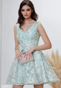 Rochie de banchet Fofy mini mint din organza cu insertii aurii imagine