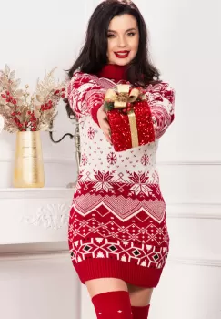 Rochie de Craciun din tricot rosie cu sosete asortate imagine