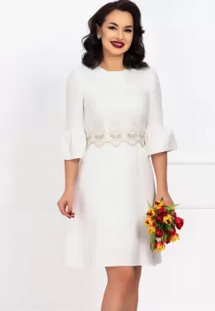 Rochie de cununie delicata Effect cu maneci clopot si broderie aurie imagine