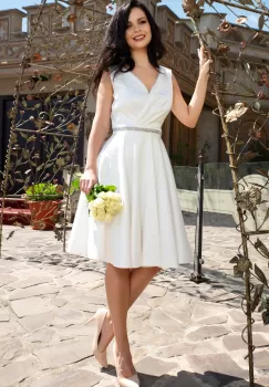 Rochie de cununie ecru Margarita cu pietre decorative in talie imagine