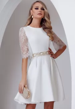 Rochie de cununie Fofy pretioasa in clos cu maneci din dantela imagine